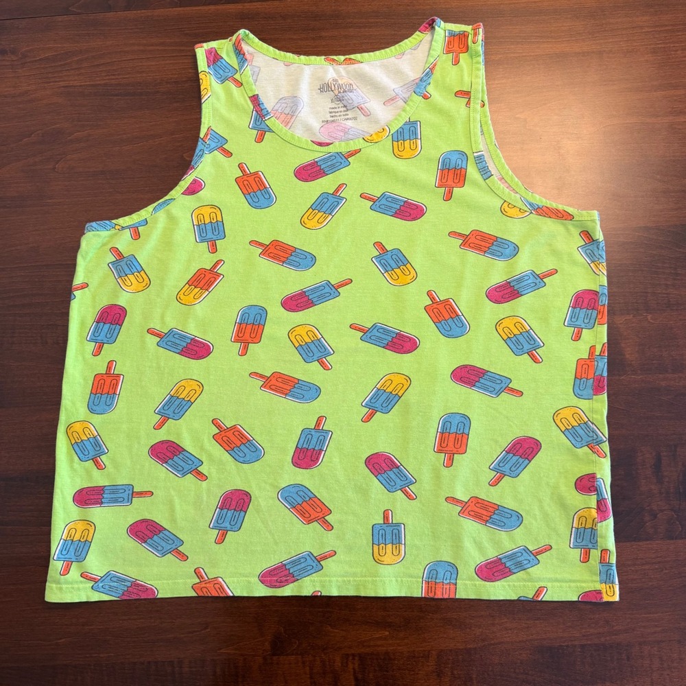 Hollywood The Jean People XL Popsicle Muscle Tank Neon Green Kidcore 90s Rave